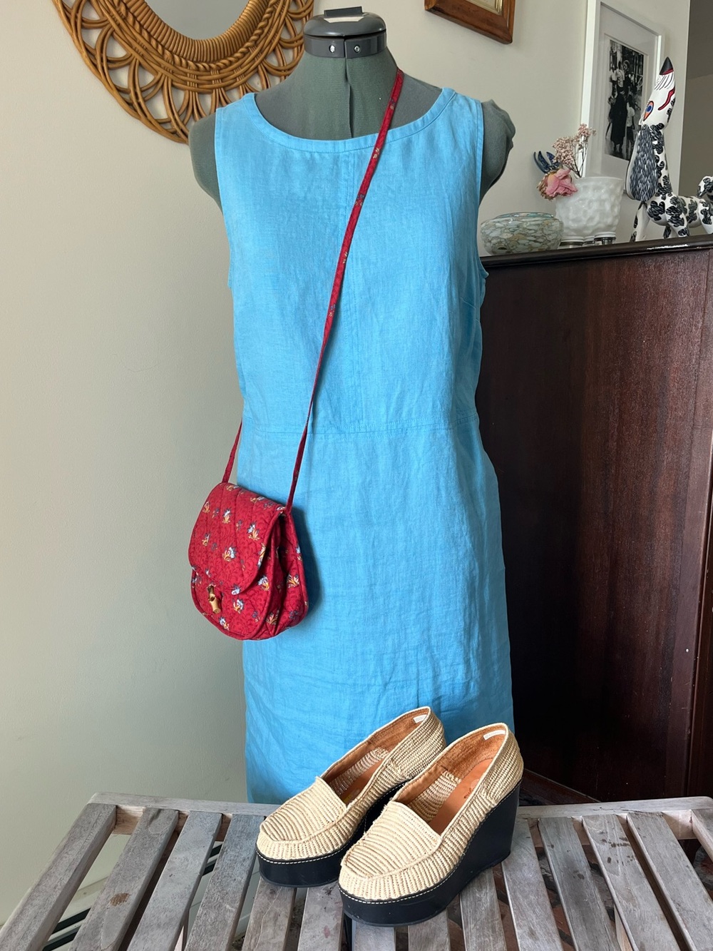 J. Jill Love Linen Aqua Blue Sleeveless Shift Dress Small Coastal Minimalist